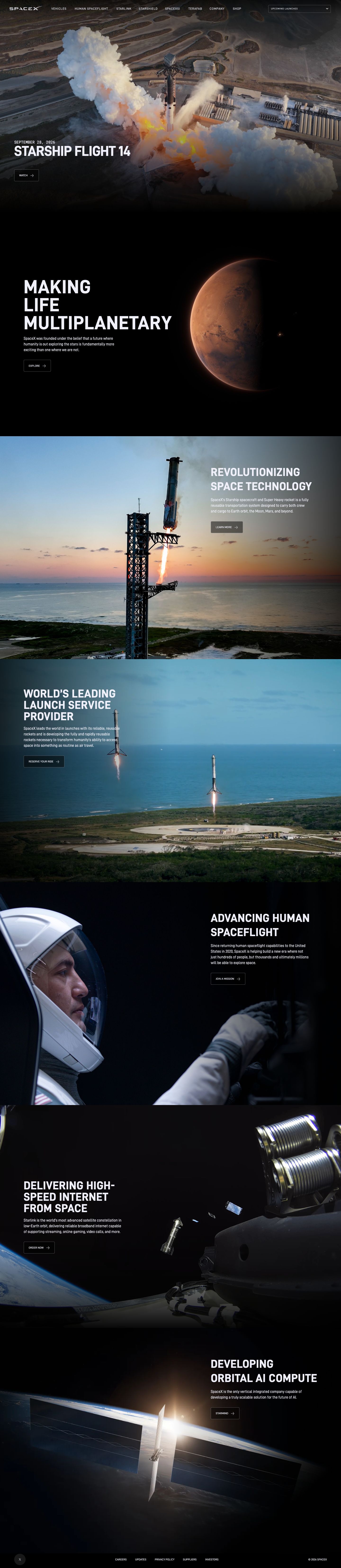 Space Exploration Technologies Corp. (SpaceX) full 1-page desktop capture